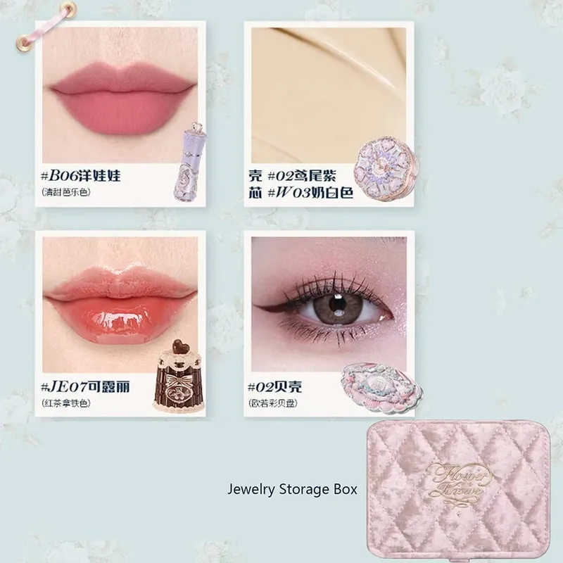 Flower Knows Makeup Profissional Completa Eye Shadow Air Cushion CC Cream Blush Lipstick & Mascara Jewelry Storage Box Gift Set — image 12