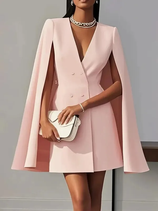 Outono viajando trespassado xale manto cor sólida terno vestido roupas femininas — image 4