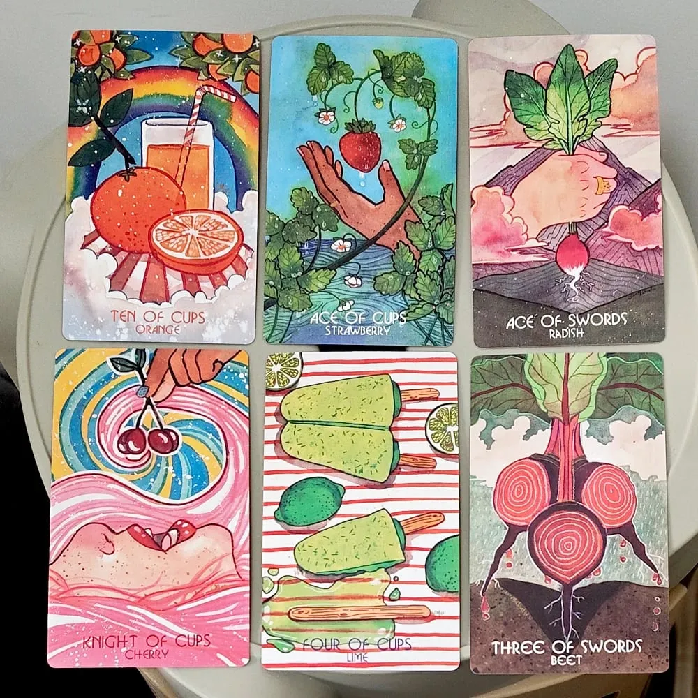 The Magic Pantry Tarot-Deck, doppelt geprägter Karton mit Aquarell-Tarotkarten zum Thema Lebensmittel für Hobbyköche und Feinschmecker, 12 x 7 cm — image 3