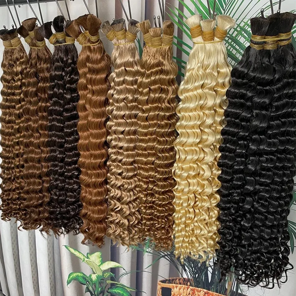 4 # Chocoladebruin Diepe Golf Bulk Menselijk Haar voor Boho Vlechten Krullend Vlechthaar 18-30 inch Remy haarbundel Braziliaans — image 4