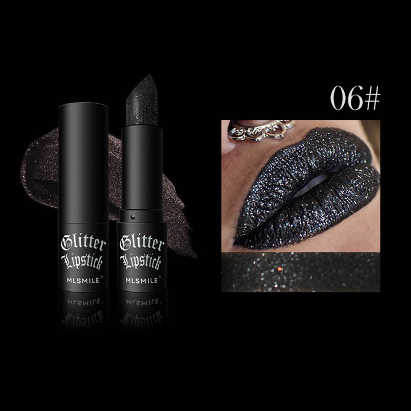 Rossetto glitterato 6 colori Impermeabile a lunga durata Diamante Rossetto metallizzato perlescente Lucidalabbra nero Labbra da donna Trucco cosmetico — image 12