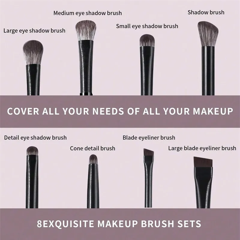 8 pezzi Pennelli per trucco occhi Set Professionale Morbido Contouring Ombretto Eyeliner Pennello per sopracciglia Strumento per pennelli cosmetici per bellezza facciale — image 3