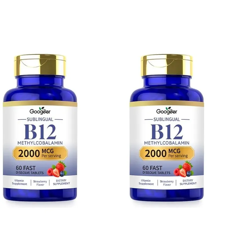 Googeer B12 Methylcobalamin Sublingual Fast Dissolve เม็ดรสสตรอเบอร์รี่สำหรับ Daily Body Comfort Support 60 เม็ด