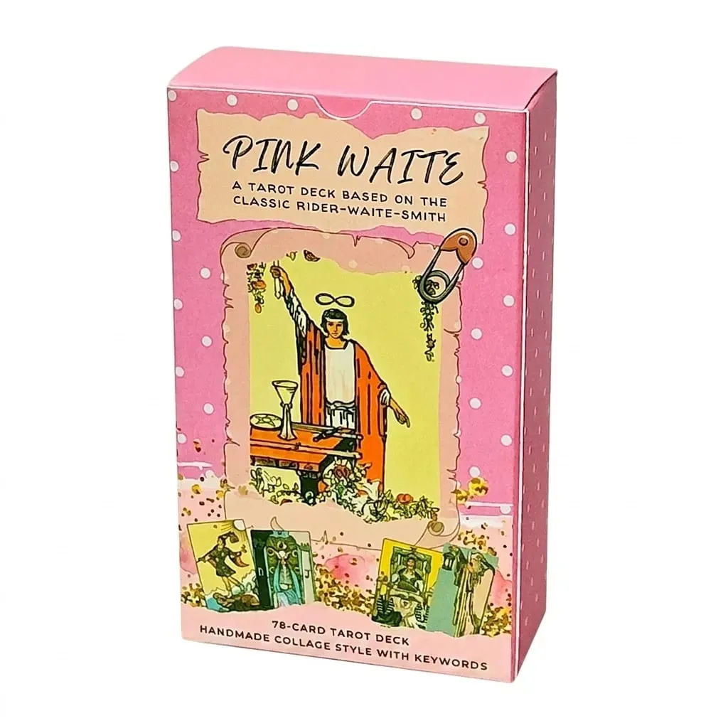 Dek Tarot Pink Waite 78 Kad Dengan Kata Kunci Reka Bentuk Kolaj Merah Jambu Comel Ramalan Dek Oracle Permainan Papan Meramal