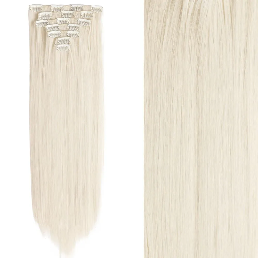Coiffure longue droite 16 Clips 7 pièces/ensemble Extensions de cheveux postiches synthétiques blondes noires naturelles résistantes à la chaleur pour les femmes — image 42