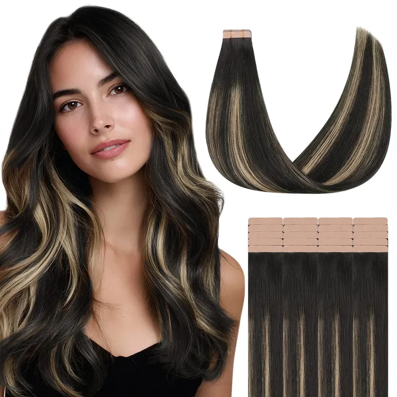Sunmofavo Tape I Remy Human Hair Extensions Tyk Silkeagtig Lige Naturlig Brun Usynlig Tape 20 Stk Salon Grade Til Kvinder — image 14