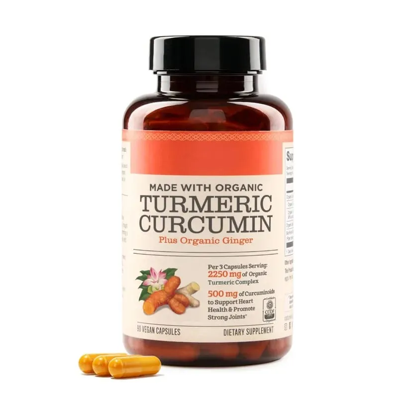 Veganské kapsle Kurkuma Curcumin Plus vyrobené s organickým zázvorem podporuje zdraví kloubů a zdraví srdce Kapsle bez GMO 90