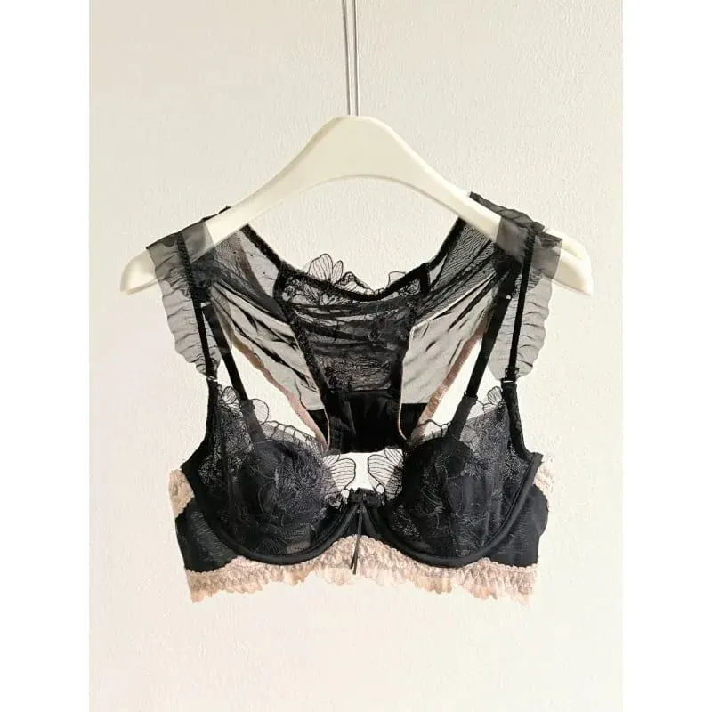 Ensemble de soutien-gorge français en dentelle florale, à armatures douces, bonnet de lapin Ultra fin, grande taille, minimiseur, ensemble de Lingerie Sexy pour femmes, usage quotidien — image 2
