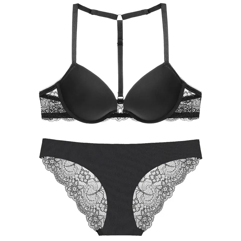 Bequemes Push-up-BH-Set für Damen mit Schnalle vorne und Schultergurt, sexy Dessous für Damen