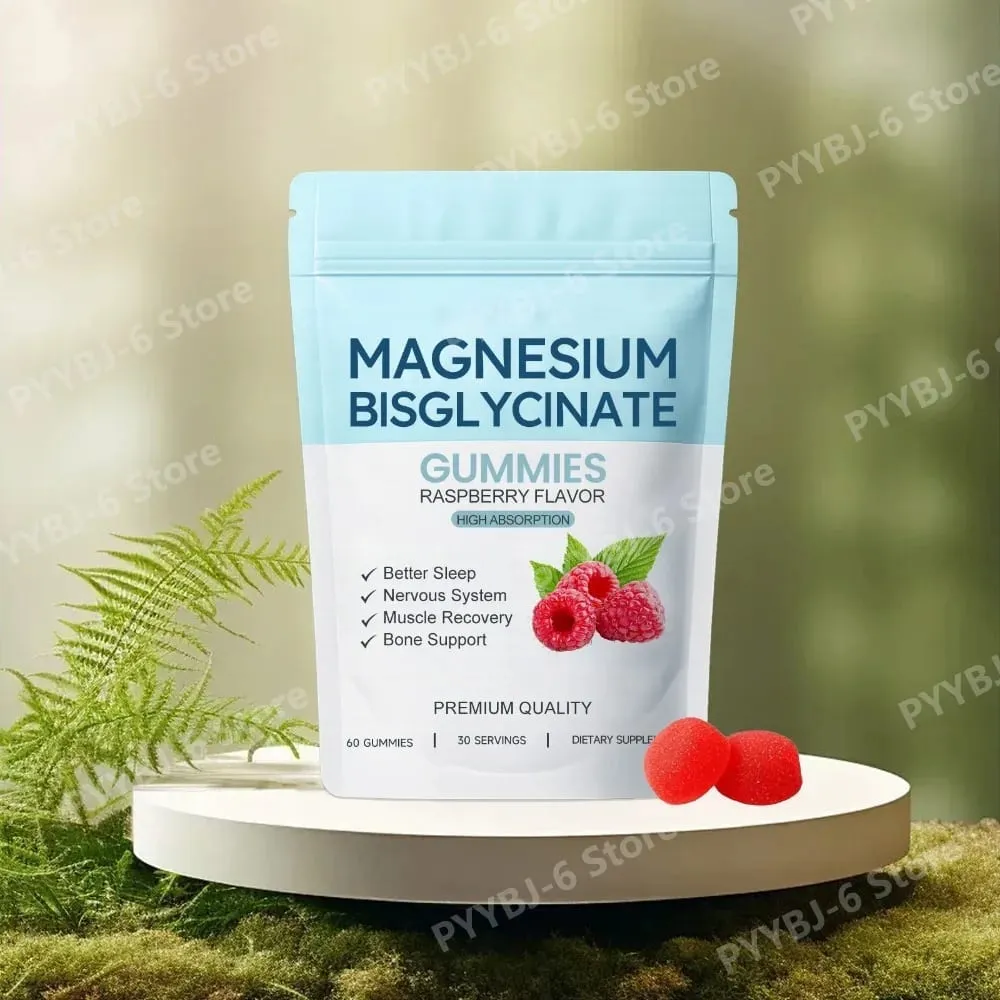 Magnesiumbisglycinatgummi Stöd daglig sömnkvalitet Hjälp upprätthålla nervsystemets hälsa Assist muskelåterställning 60 gummiklossar — image 6