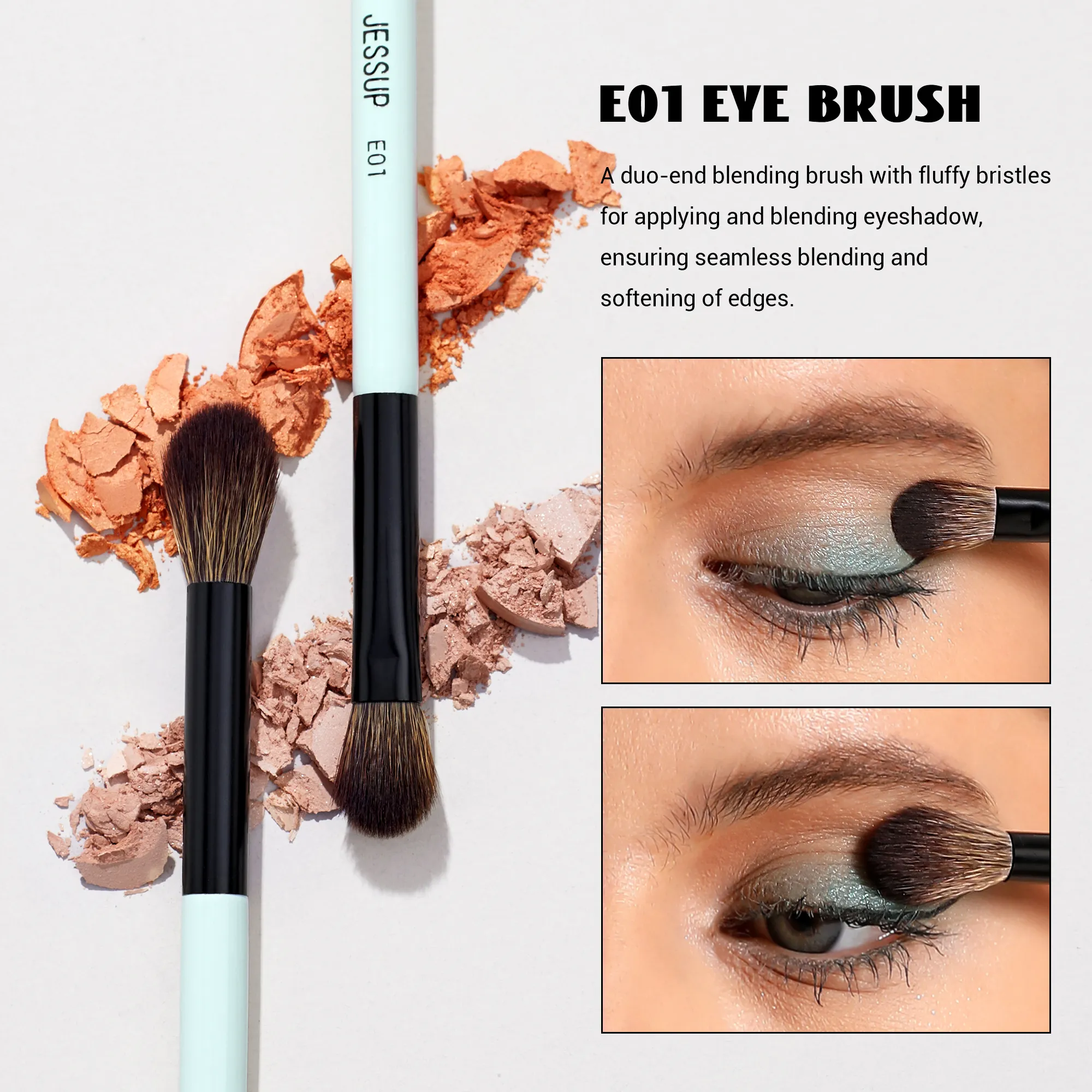 Jessup 2PCS Set Berus Mekap Dua Sisi Kit Berus Pengadun Kontur Asasi Profesional Pemerah Kening Bayang Kening Kit T502 — image 2