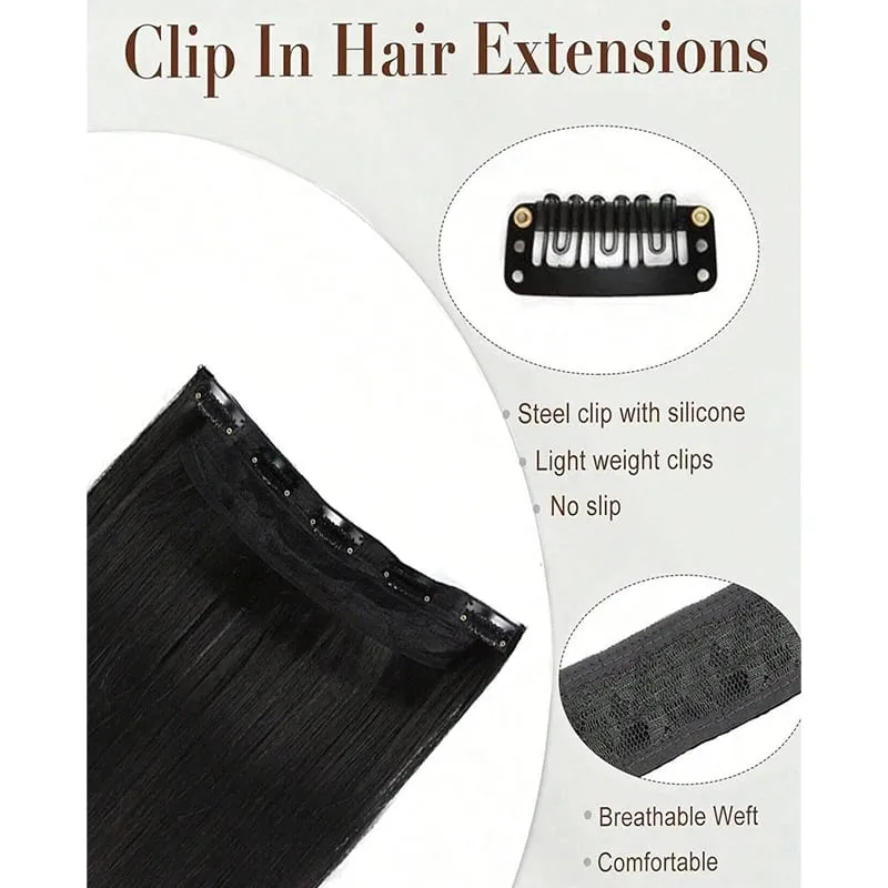 ยาวพิเศษตรง 5 คลิปต่อผมคลิปในส่วนขยาย Hairpieces สำหรับผู้หญิงสังเคราะห์ธรรมชาติคลิปผมตรงชิ้น — image 5