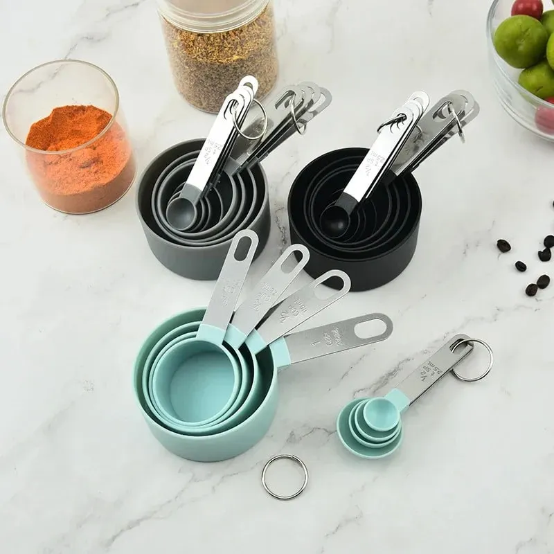 4/8 Cái/bộ Cốc Đo Đa Năng Bằng Nhựa Muỗng Đo Lường Tay Cầm Bằng Thép Không Gỉ Với Dụng Cụ Làm Bánh Đo Tốt Nghiệp — image 2