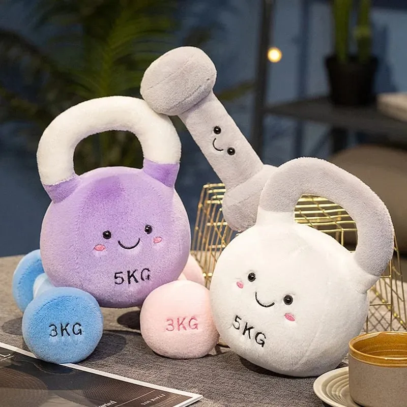 20/23ซม.น่ารักกาต้มน้ำ-Bell DumbbellหมอนPlushตุ๊กตายิ้มFaceฟิตเนสอุปกรณ์กีฬาPlushieตกแต่งบ้านผู้ชายของขวัญ — image 3