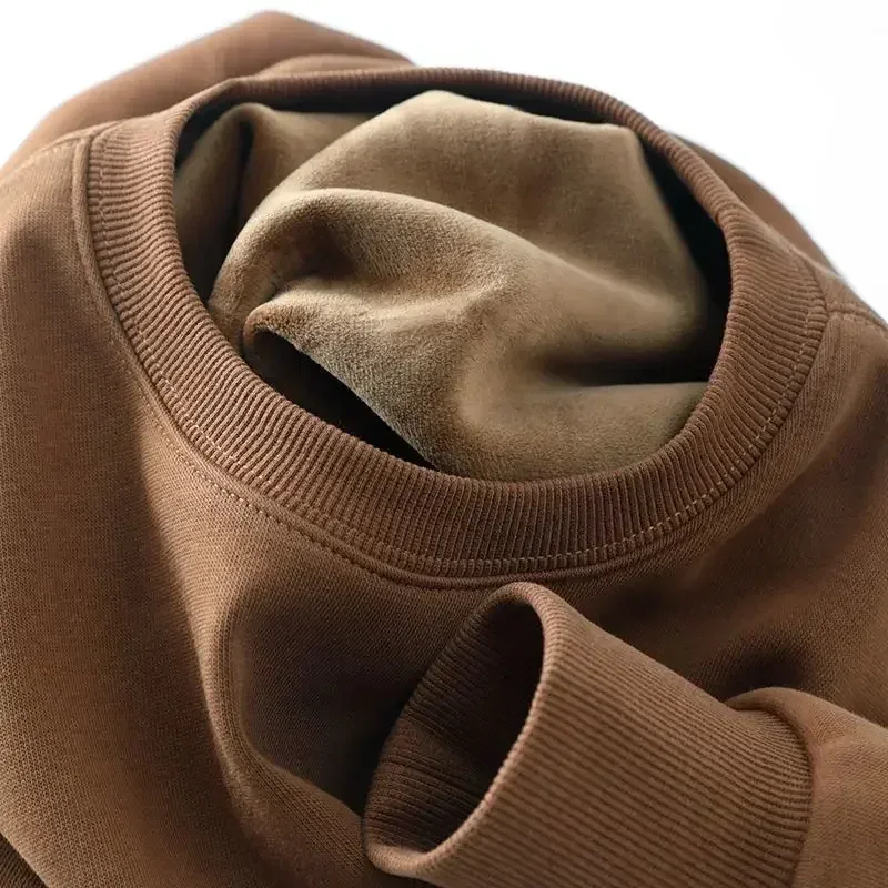 Sudadera gruesa de felpa de algodón de 600G, suéter fino de felpa pesado, suéter de cuello redondo sólido, suéter cálido para otoño e invierno — image 6