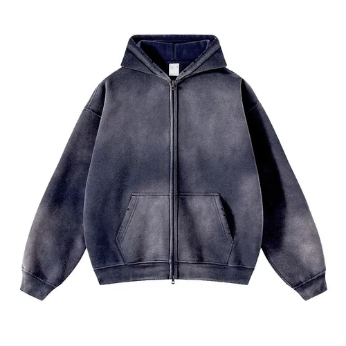 Men's Zip Up Hoodies Tie Dye Washed Double Oversize Cardigan Sweatshirt Loose Plus Plush Gradient Man Hooded Pullovers Winter — image 10