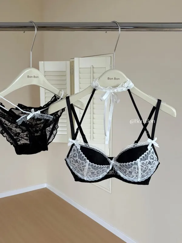 Französisches romantisches Neckholder-Spitzen-BH-Set für Damen, Push-up-Unterstützung, weiche, dehnbare Dessous-Unterwäsche, kleine Brust, S-XL — image 9