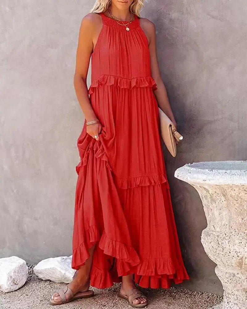 ผู้หญิงสบายๆ Ruffles ชุดยาวฤดูร้อน Elegant Sundress Elegant Harajuku Maxi ชุด Beach Party ชุดราตรี Vestido — image 6