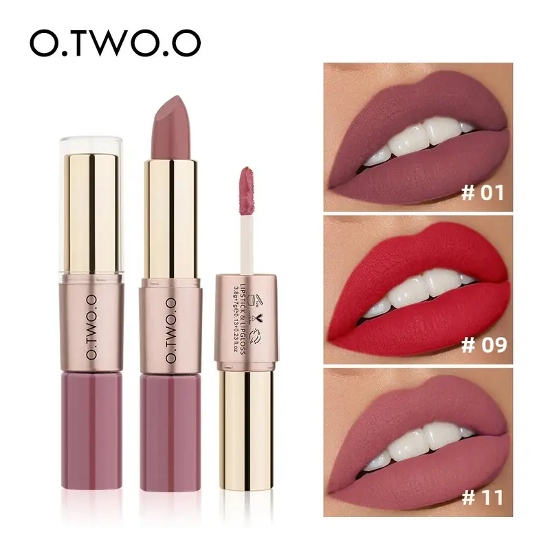 O.TWO.O 2 in 1 Matte Lippenstift Lipgloss Kosmetik Wasserdicht Pintalabios Batom Mate Lippen Make-up Rouge 12 Farben Lippenstift — image 2