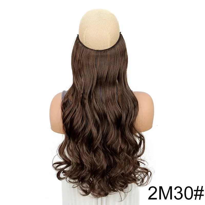 20Inch Synthetic Long Curly Invisible Wire Hair Extensions Headband Heat Resistant No Clips Hairpiece for Women