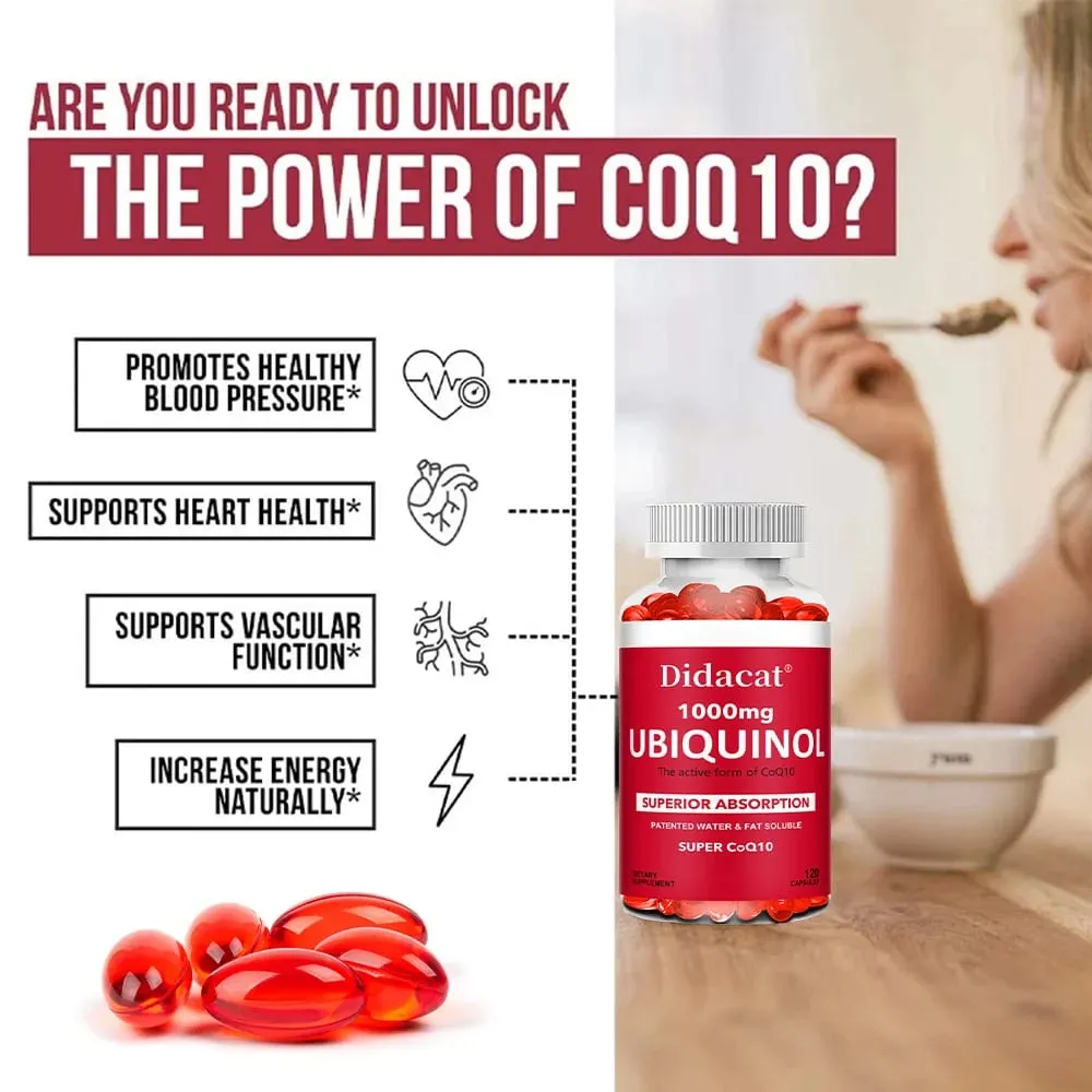 Ubiquinol CoQ10 Vegetable Softgels 1000mg Natural Antioxidant Supplement Cardiovascular Skin & Energy Wellness Support — image 6