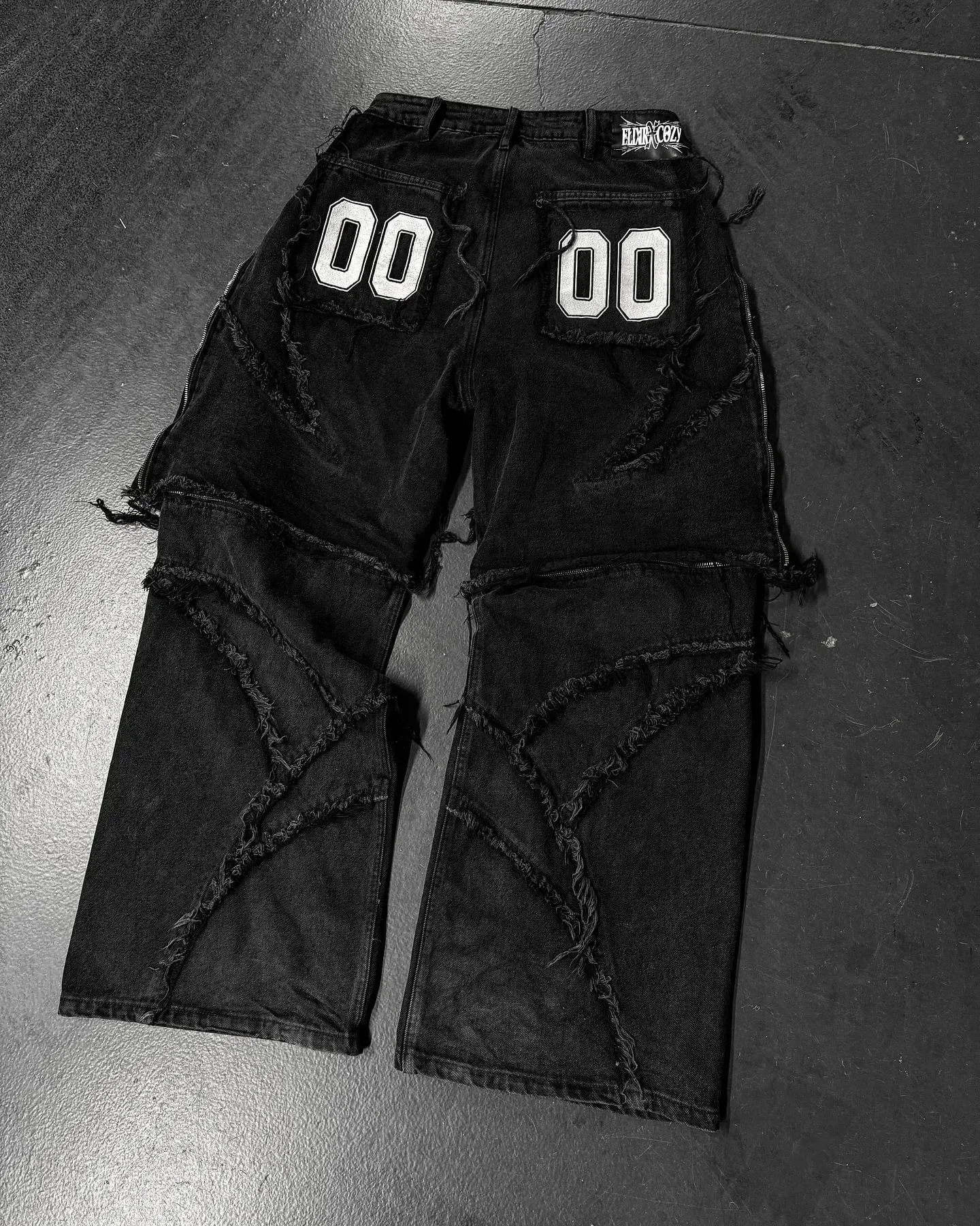 Elixir X נעים להסרה ג'ינס רטרו פאנק Streetwear Ziipper מכנסיים ג'ינס פסים פסים מכנסיים ג'ינס שחורים באגי היפ הופ שחבור ג'ינס — image 4