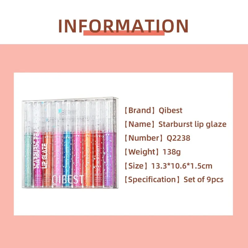 9 Pz/set Glitter Lip Smalto Rossetto Liquido Set Shine Lip Gloss Confezione Regalo Idratante Naturale Impermeabile Trucco Labbra — image 6