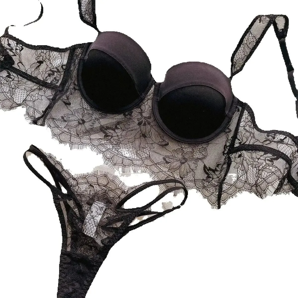 Sexy Lace Underwear Female Poly Poly Thin Soft Steel Ring up Support Anti-Sagging Collect Vice Breasts Solid Color Back Bra Set — image 1