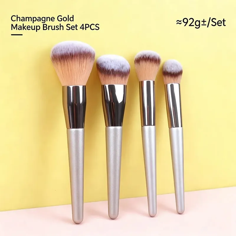 4/10/14/20PCS Champagne Gold Berus Mekap Set Bedak Bedak Bedak Mata Pembayang Mata Berus Bibir Kening