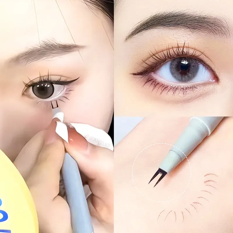 Eyeliner Cair Cakar Ganda Ultratipis 2 Ujung Garpu Tahan Air Pensil Eyeliner Bulu Mata Bawah Cepat Kering Riasan Mata Tahan Keringat — image 5