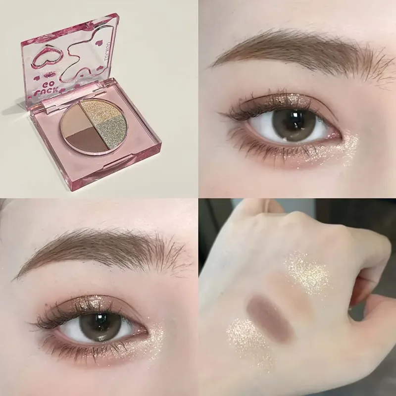 สี่สีเพชร Glitter Eyeshadow Palette MINI สีชมพูสีส้ม Matte Shimmer Eye Shadow Eye Pigments Highlighter แต่งหน้าเครื่องสำอาง