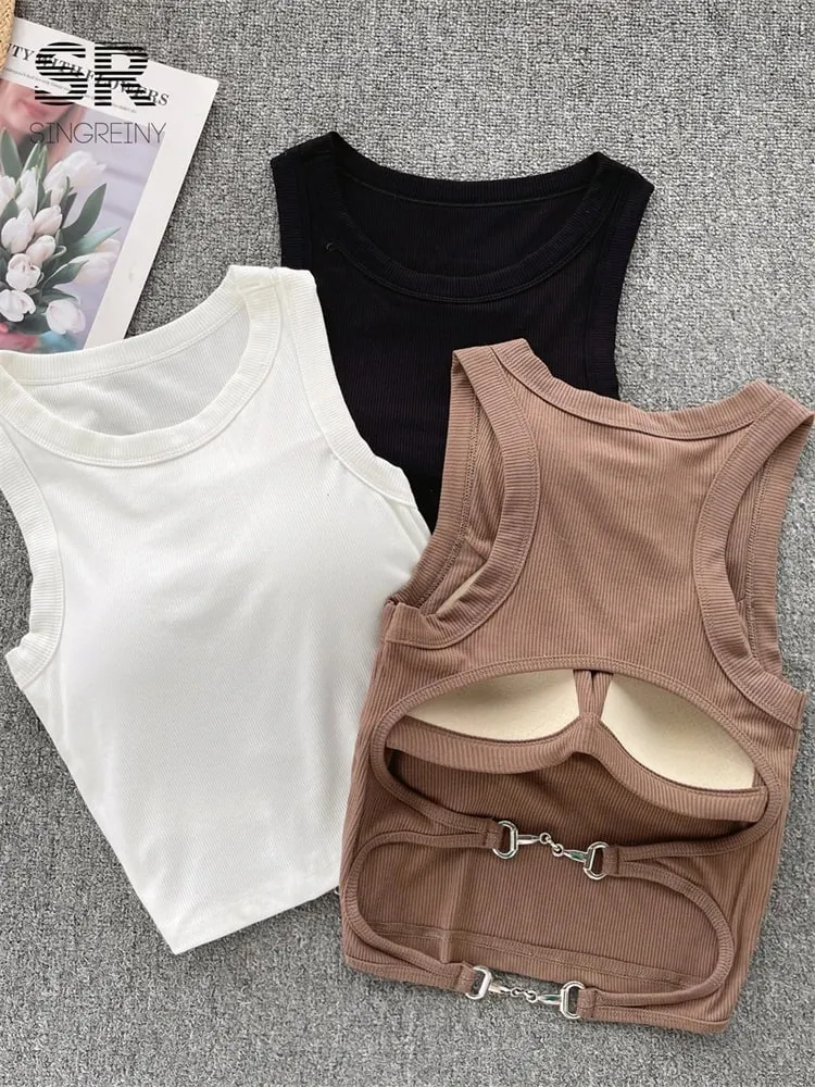 Ærmeløs striktop Dame Rygløs koreansk BH O-hals Solid elastisk talje Dame Elegant Mode Casual Crop Top — image 2