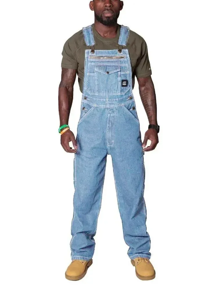 Seluar Kargo Lelaki Seluar Jeans Pejal Overall untuk Lelaki Fesyen Denim Jumpsuits Bersaiz Besar Seluar Lelaki Pakaian Pakaian Tracksuit Panjang Penuh — image 3