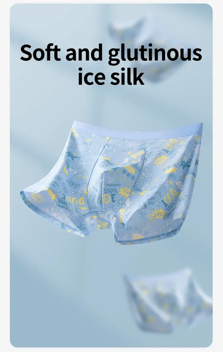 MiiOW 4Pcs Ice Silk Men Boxers 10A Antibacterial Crotch Man Panties Underpants Breathable Cartoon Print Men's Underwear Trunks — image 4