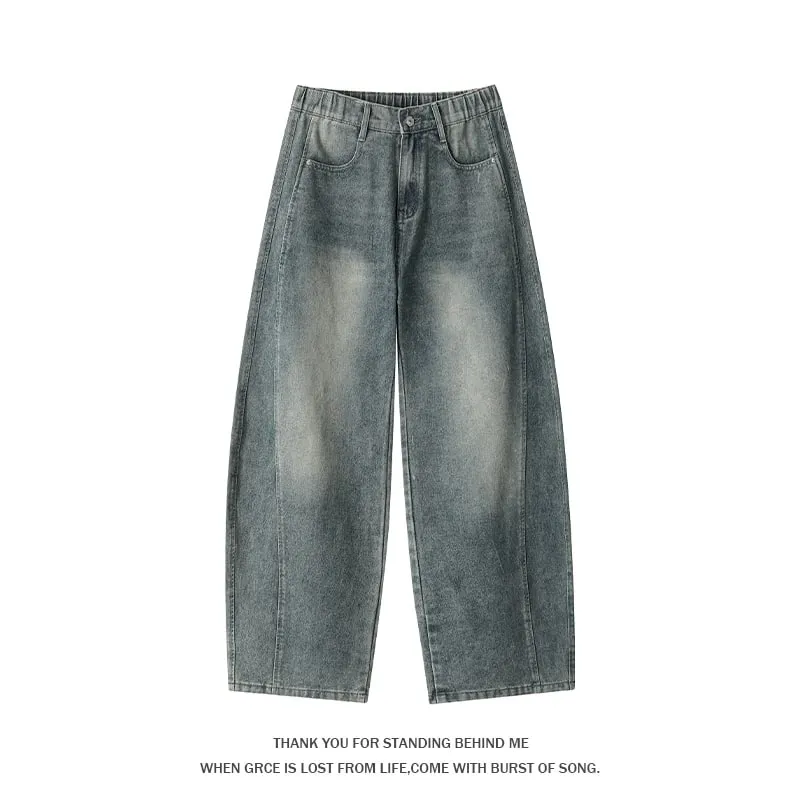 Jeans denim curvi da uomo taglie forti Pantaloni streetwear larghi larghi fino al pavimento con giunture lavate High Street retrò