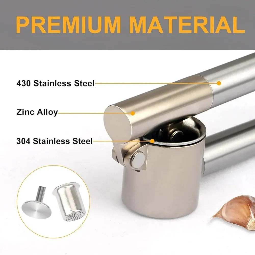 Stainless Steel Garlic Press Set - Manual Ginger Garlic Mincer Crusher Chopper Heavy Duty Easy Squeeze Rust Proof Easy Clean — image 2