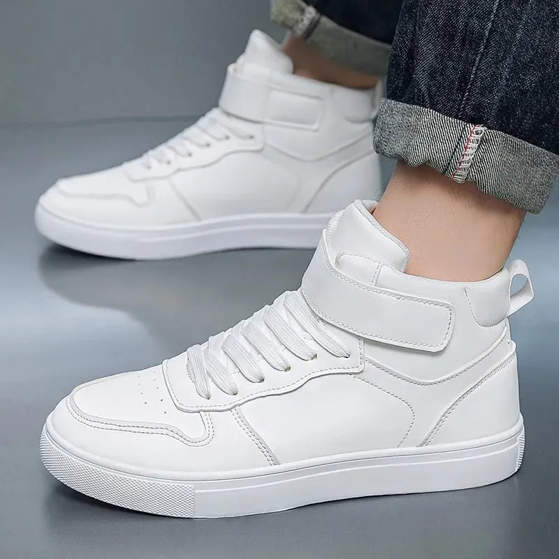 Baskets vulcanisées blanches chaussures plates confortables pour hommes à lacets Zapatillas Hombre automne printemps baskets hautes grande taille 39-48 — image 1