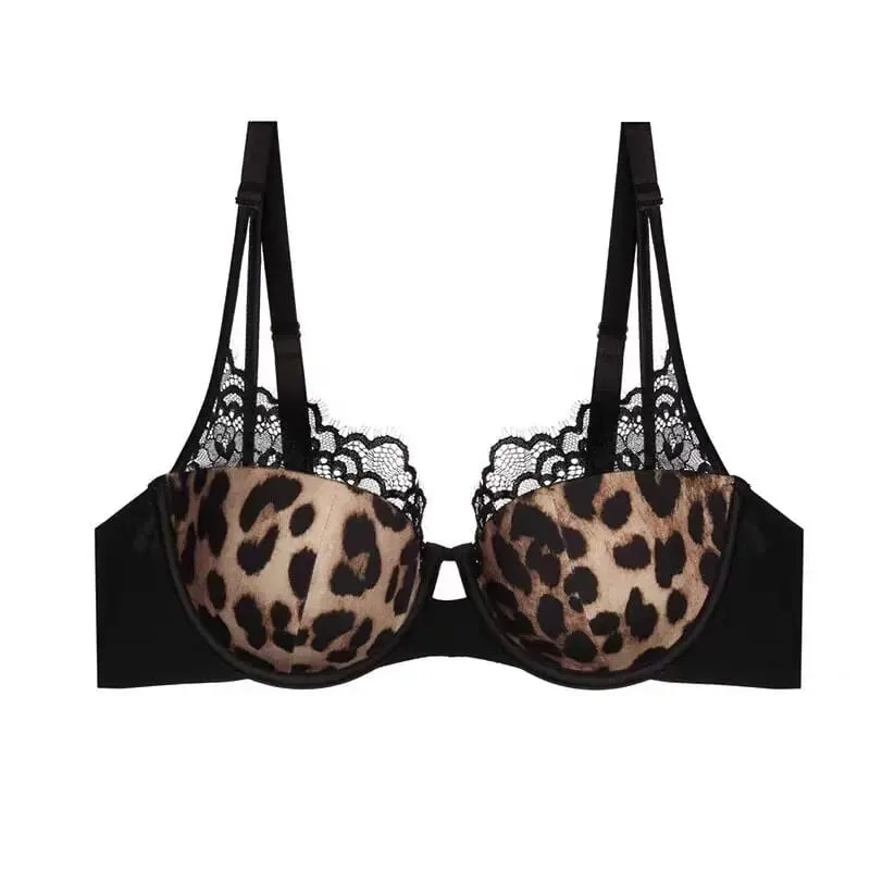 Ketibaan Baru Set Seluar Dalam Cawan Nipis Leopard Cetakan Lembut Lembut Tekan Ke Atas Anti Kendur Kawalan Lemak Sisi Kendur Comfort Bralette — image 1