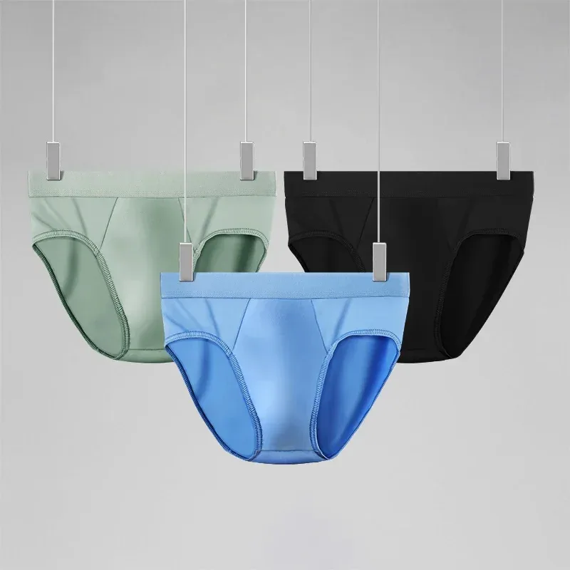 1 pieza de hielo para hombre - ropa interior de seda. Delgado - estilo para verano, con calzoncillos en U - convexos. pantalón corto de color liso — image 3