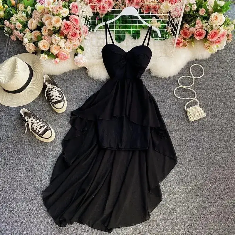 France Elegant Black Patchwork Long Strap Dress Sleeveless Party Style Women Gentle Y2k Vintage Bodycon Spring Summer 2026 — image 7