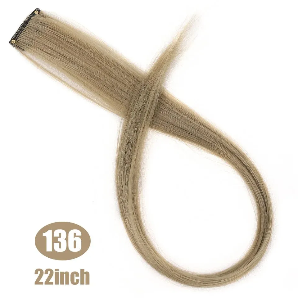 Extensions de cheveux synthétiques lisses et longues à reflets arc-en-ciel, 22 pouces, Clip en une seule pièce, ombré rose violet vert jaune pour femmes — image 46