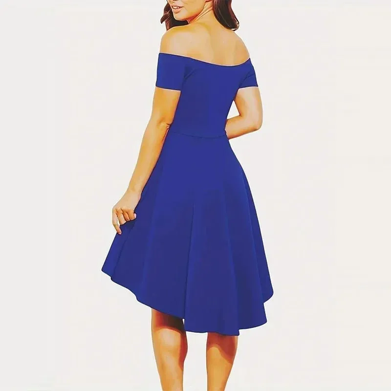 Vestido midi assimétrico feminino Elegance sem ombros – Sólido Slim Fit Season-Versátil Comfort Stretch — image 3