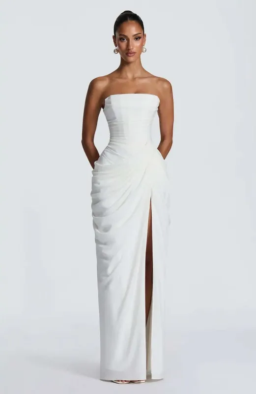 Seksi Pepejal Pleated Strapless Dress Wanita Chic Off-shoulder Backless High Waist Split Dresses Wanita 2026 Baharu Gaun Pesta Petang — image 11
