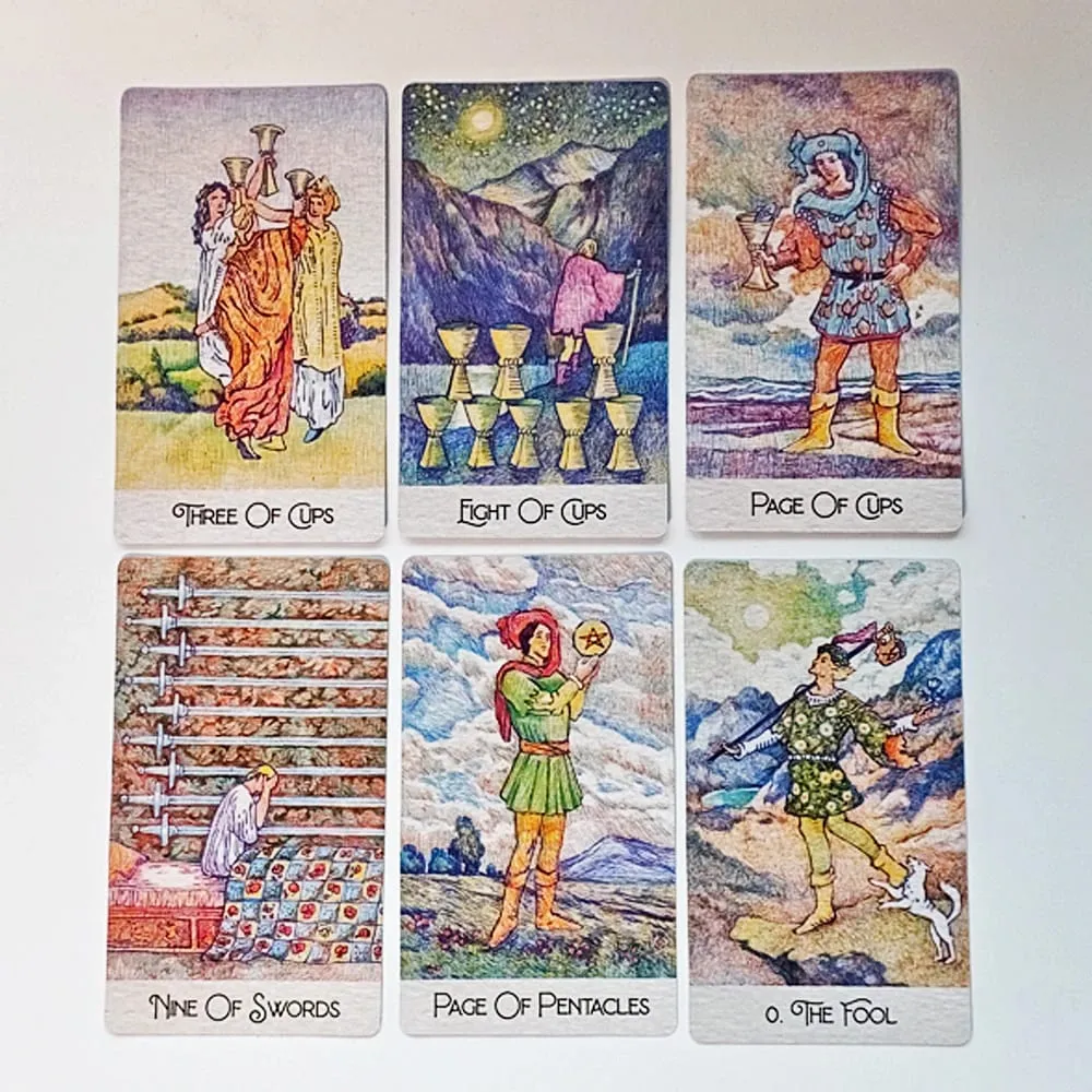 พิมพ์บน 350GSM การ์ดนูนคู่ 12*7 ซม.ค้นพบคลาสสิก Tarot Deck 78 Pcs ไพ่ทาโรต์วาดด้วยปากกา
