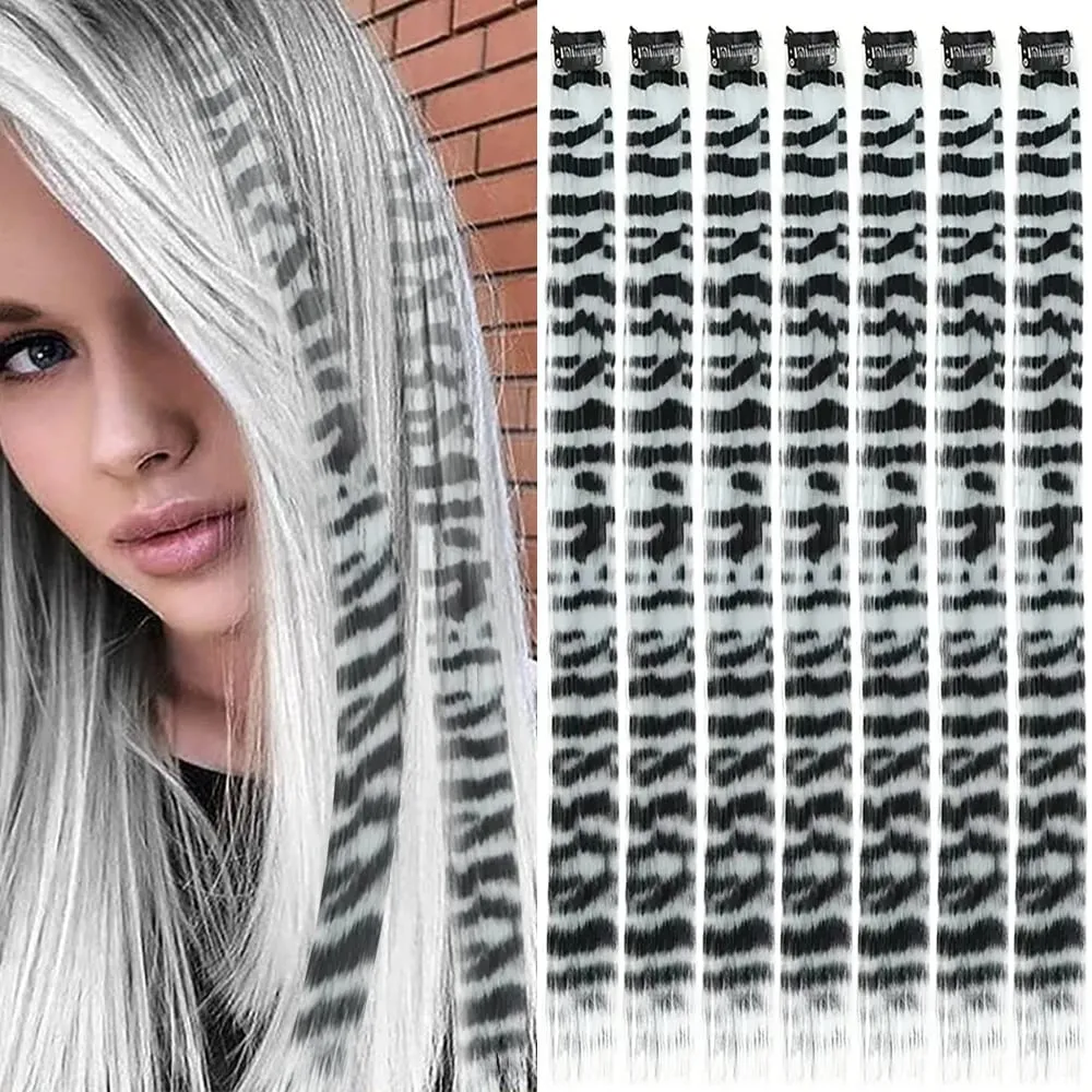 18 '7 ชิ้น Rainbow ยาวตรง Zebra พิมพ์สังเคราะห์ Feather คลิปในส่วนขยายของผมสำหรับผู้หญิงเหมาะสำหรับวันฮาโลวีนคริสต์มาส — image 12