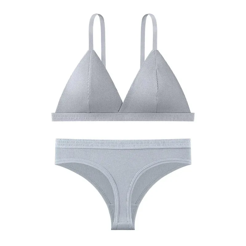 Sömlös BH och trosor Set Enfärgad Bralette Tunna Trådlösa BH Låg midja Stringtrosa Sexiga Underkläder Set Damunderkläder — image 8