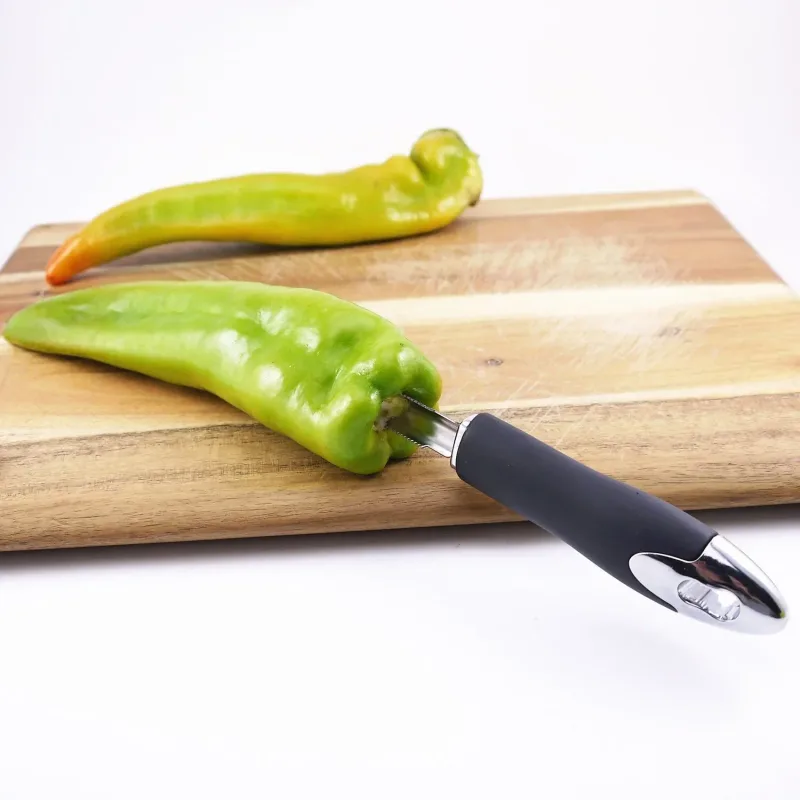 Chili Core EXTRACTOR แบบพกพาสแตนเลส Zucchini Courgette แตงกวา Corers พิเศษ Gadgets ครัวพร้อมขอบหยัก — image 2