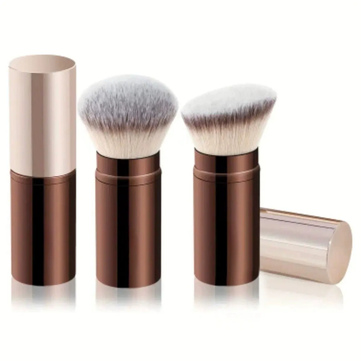 2 Buah Kuas Rias Foundation Portabel dengan Tutup Kuas Miring Kepala Bulat Dapat Ditarik Alat Rias Kuas Perona Pipi Concealer Wajah — image 4