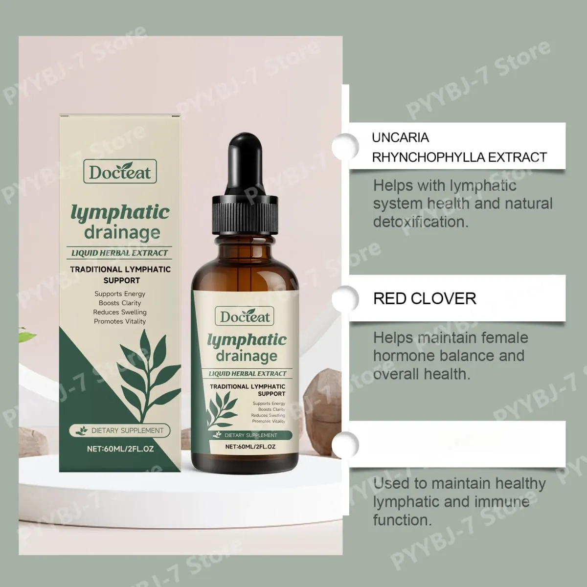 림프 배수 방울 60ml 도움 팽창 완화 면역 체계 건강 추출물(식칼 포함) Red Clover Stillingia Prickly Ash — image 3