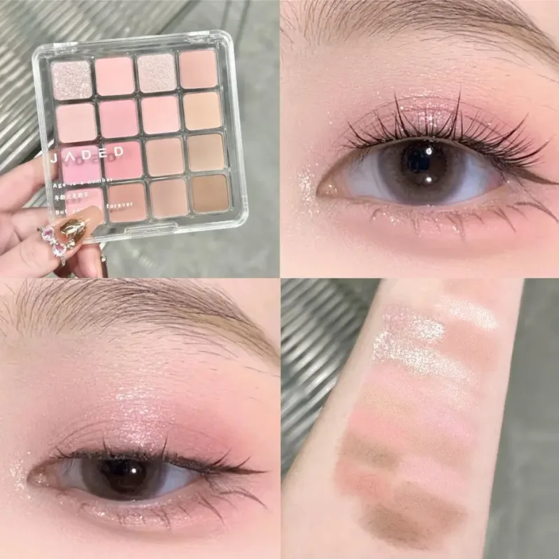 16-Farben-Lidschatten-Palette, matt, niedrige Sättigung, wasserfest, glitzernd, blauer Lidschatten, langlebiges rosa Augen-Make-up, koreanische Kosmetik